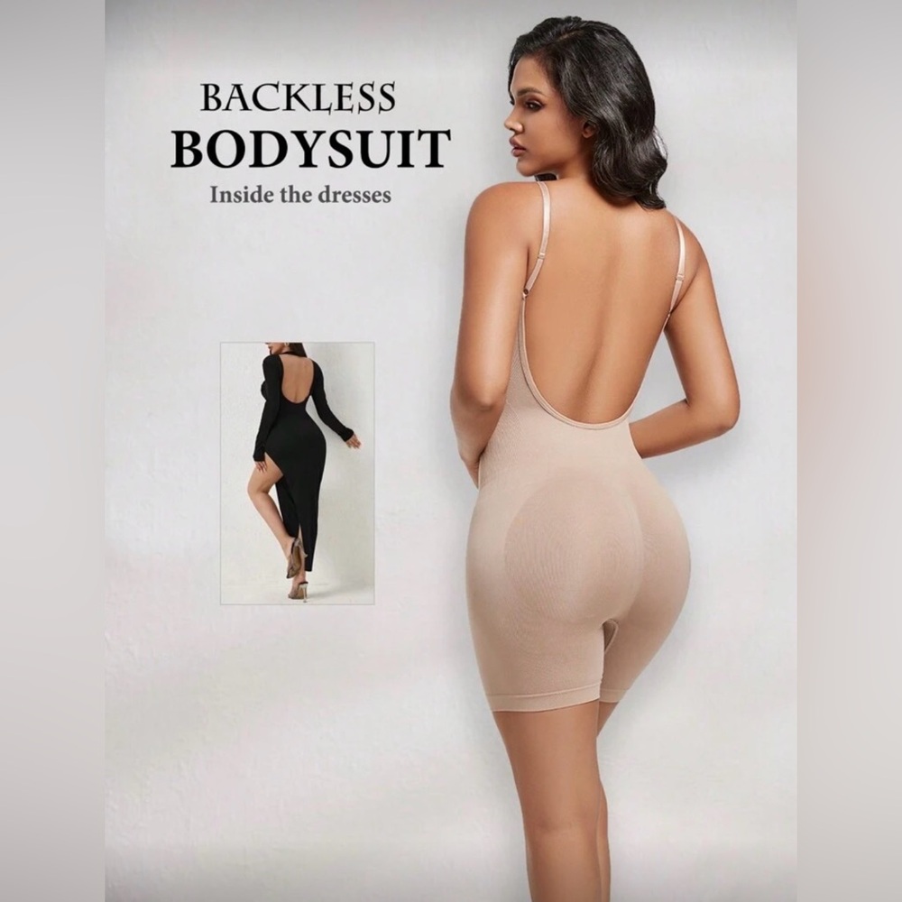 Women Backless Beige Bodysuit Seamless Shape-wear With Butt Lifter Design 1pc